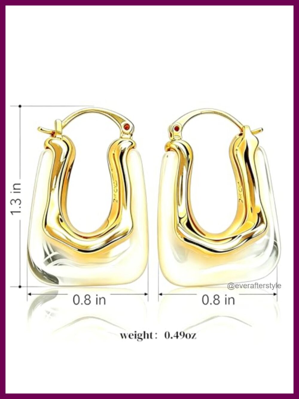 Acrylic Gold Plated Resin Hoop Earrings Dainty Chunky Huggie Lightweight - Picture 5 of 6